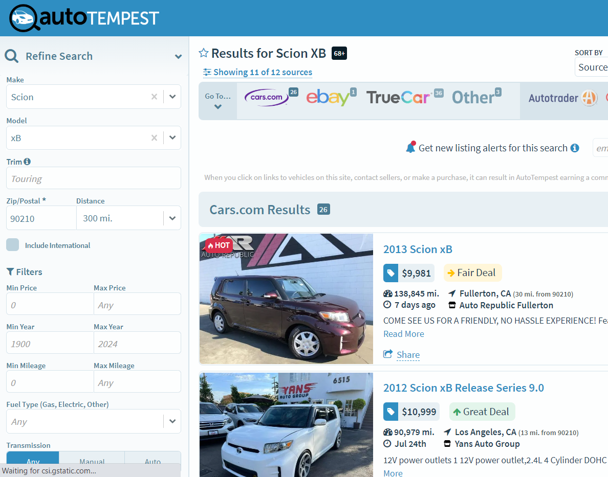 autotempest website sceenshot