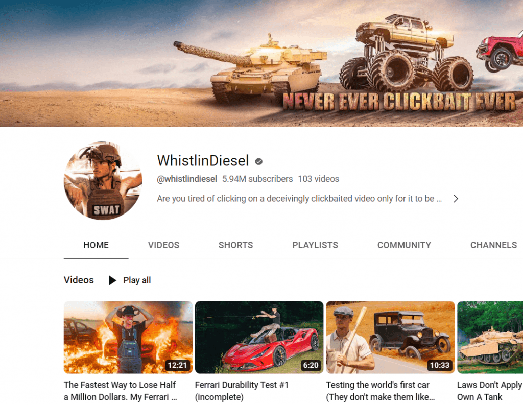 WhistlinDiesel Youtube Media Page
