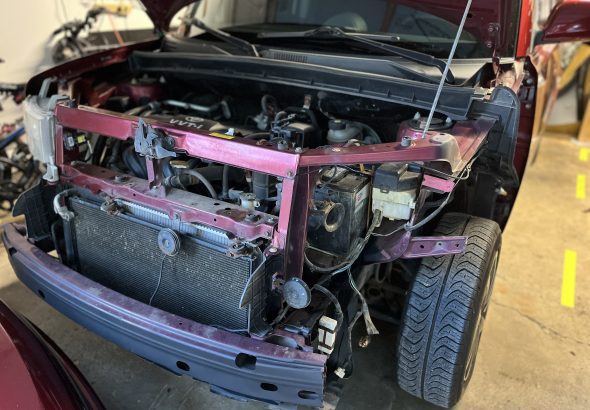 car front end taken apart